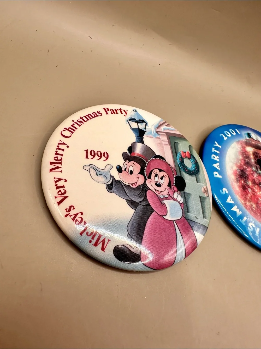 Disney MVMCP 1999 2001 Christmas Pinback Buttons Lot of 2